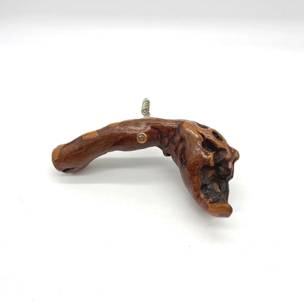 Vintage Handcrafted Gnarled Burl Wood Handle Corkscrew Rustic Wine Bottle Opener